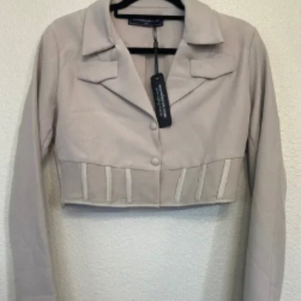NWT‎ Maniere De Voir Cropped Corset Waist Blazer Neutral Grey Size 10
